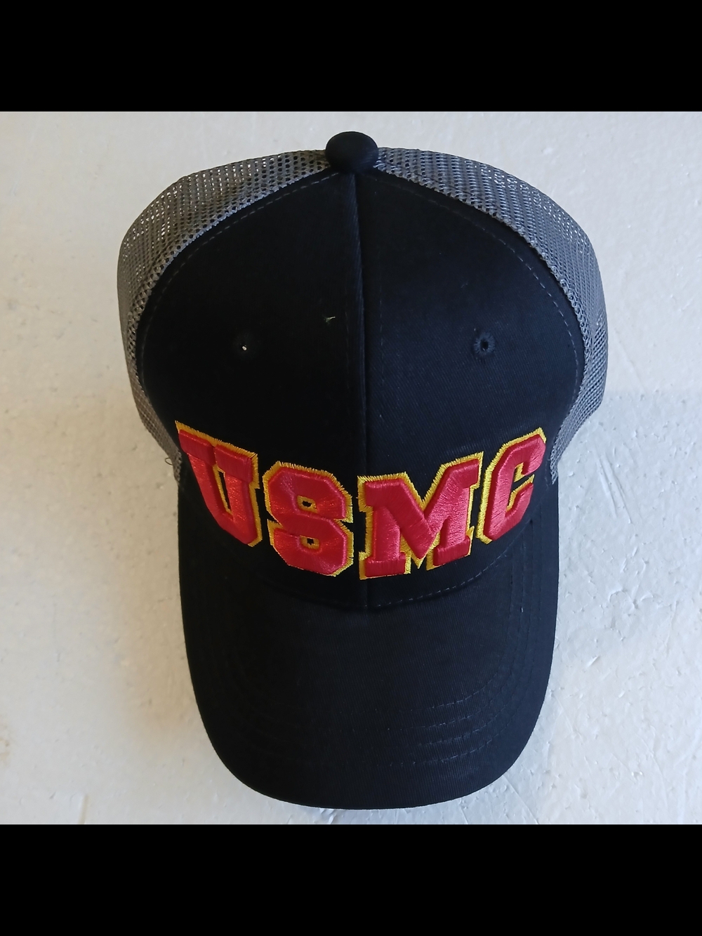USMC Trucker Hat - Black with Red & Gold Embroidery